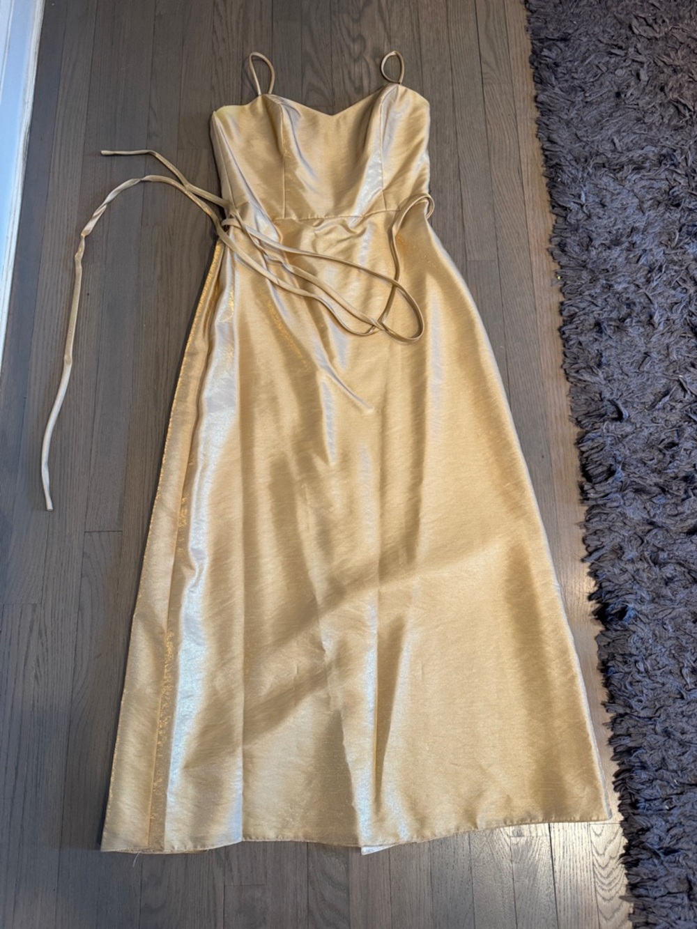 Gold Satin Slip Dress Formal Prom Minimalist 90s Jim Hjelm Size 14